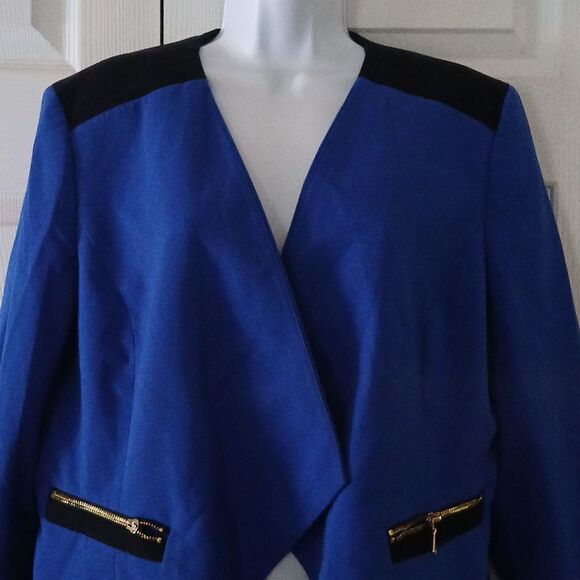 Nine West vintage royal blue and black open front blazer jacket Sz 14 - Picture 3 of 6
